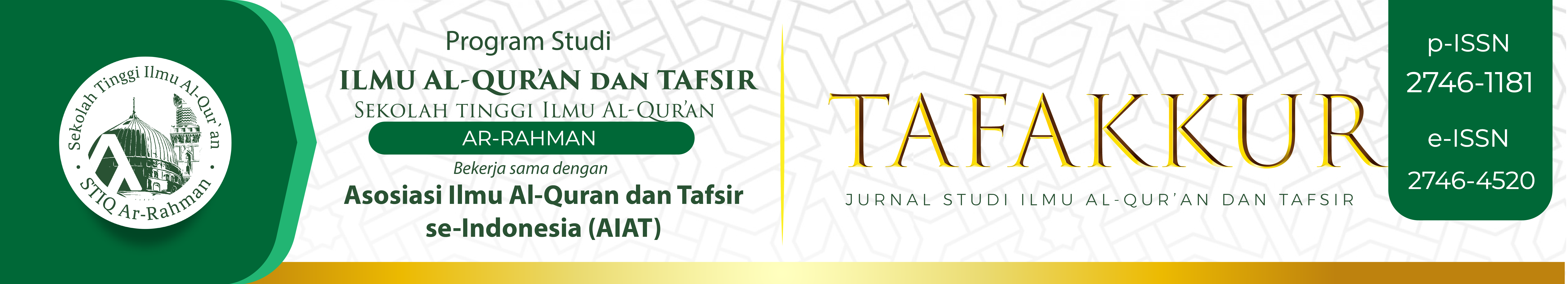 Tafakkur : Jurnal Ilmu Al-Qur'an dan Tafsir